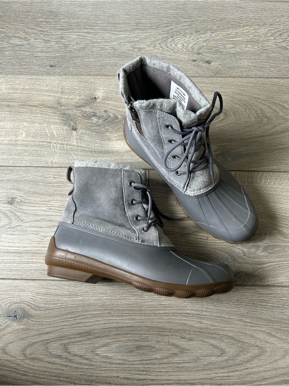 Sperry Grey Suede / Wool Lace-Up Waterproof Duck Boots Size 9.5